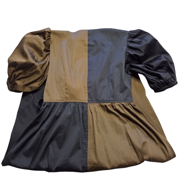 Crosby by Mollie Burch Colorblock Dress Tie Front Puff Sleeve Black Dress Small - Picture 7 of 9